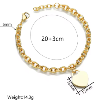 heart charm custom stainless steel bracelet