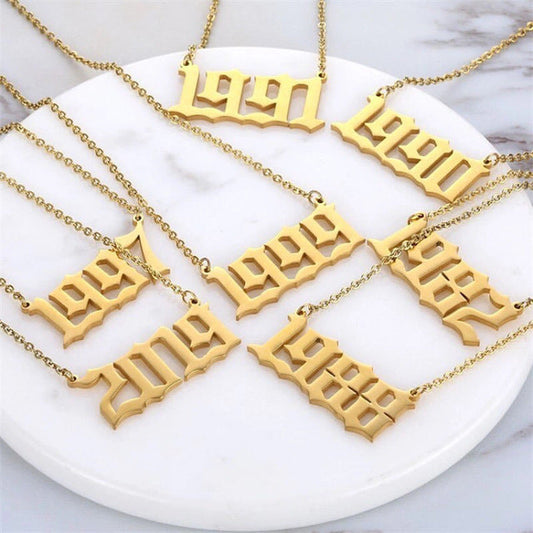 gold plated stainless steel year necklace