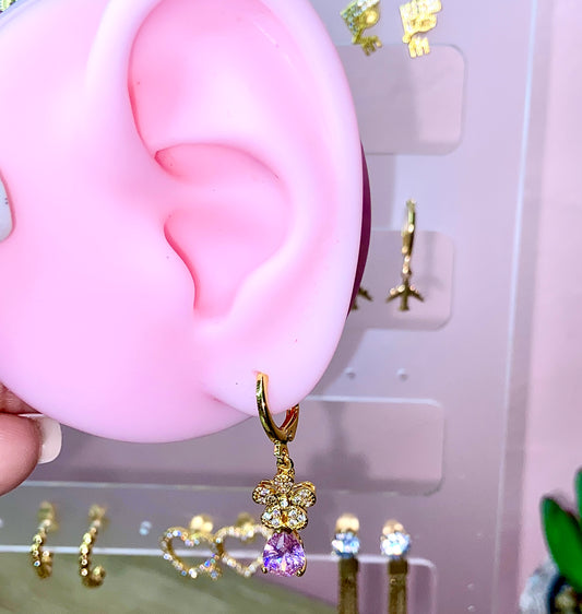 Gold plated cz pink flower huggies earring