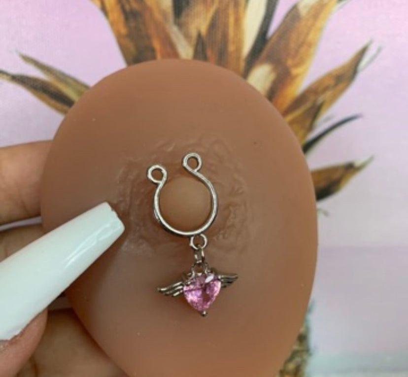 Fake pink nipple piercing