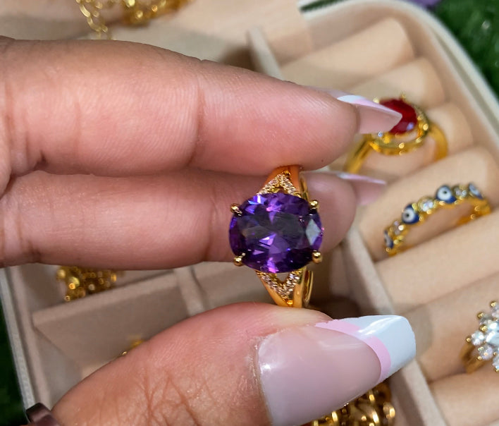 Purple gold plated adjustable ring