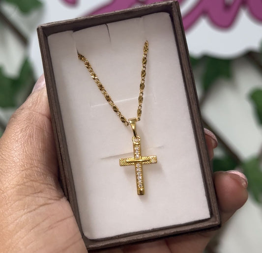 Gold cz cross necklace