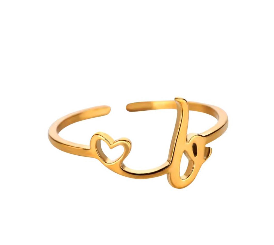 Gold Stainless Heart with B Ring.