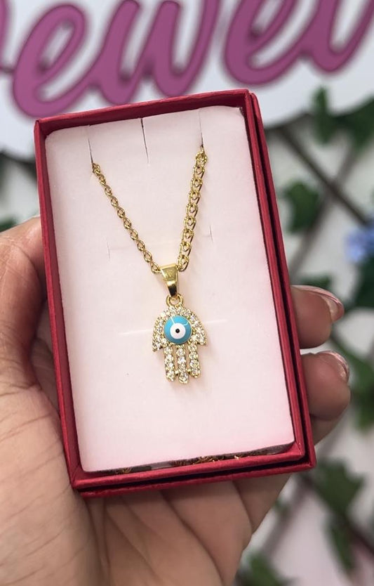 Gold cz hamsa han necklace