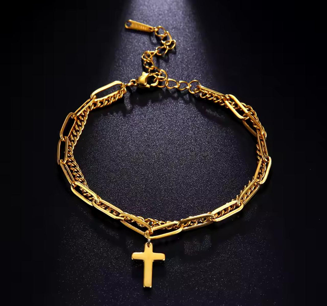 Gold Stainless Steel Cross Bracelet