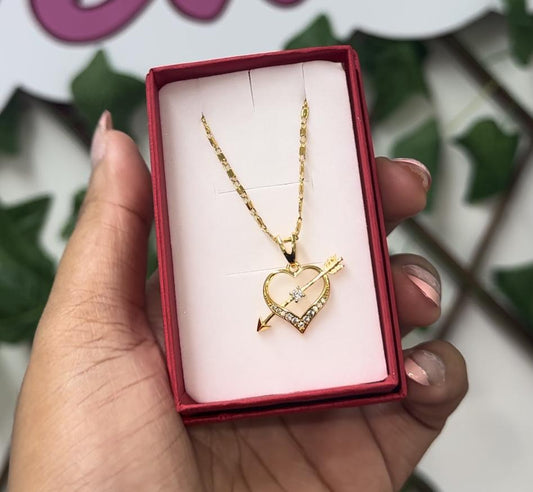 Gold cz heart with a arrow necklace