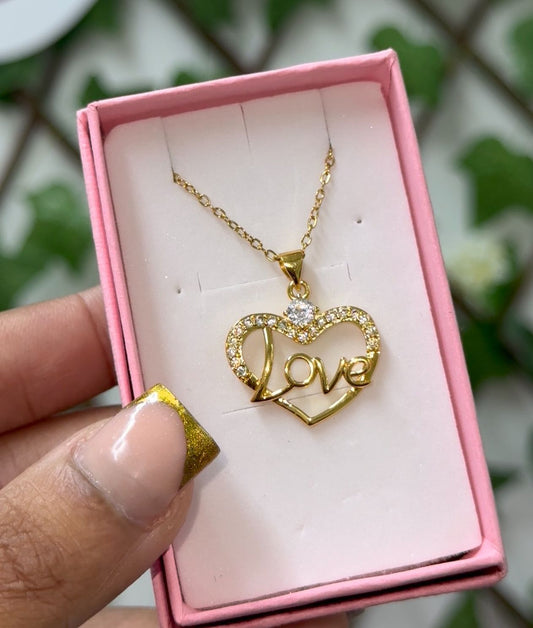 Gold Cz Heart with Dimonds Necklace