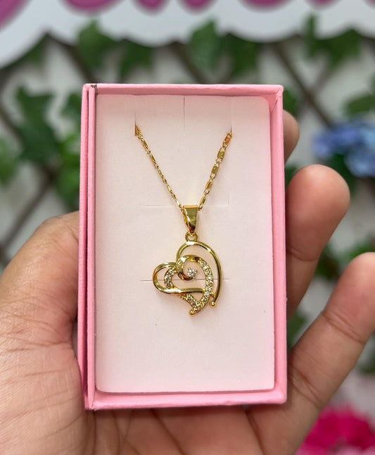 Gold cz hearts necklace