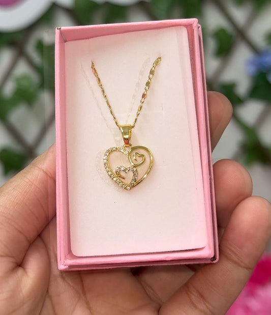 Gold cz hearts necklace