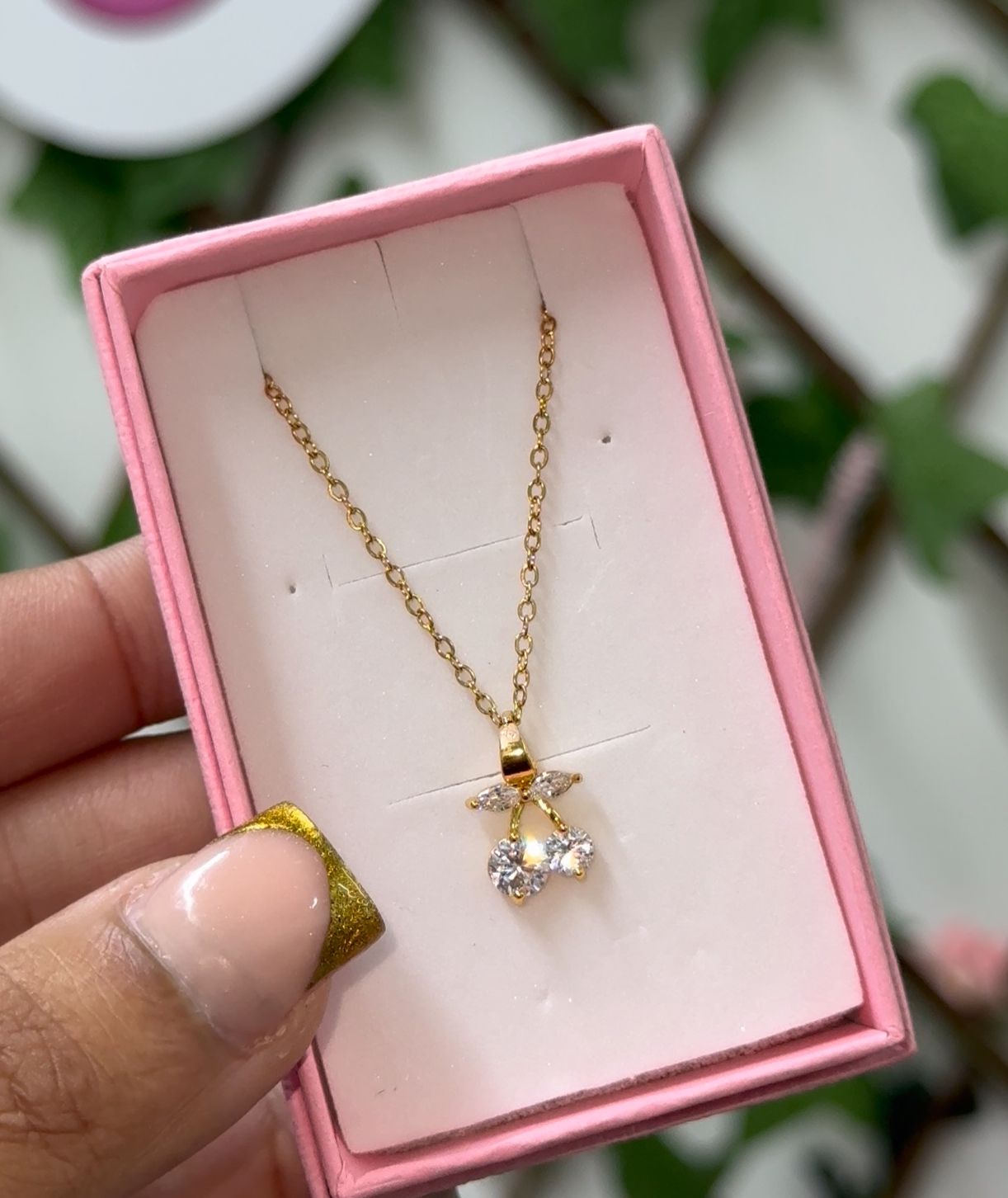 Gold Cz Cherry with Dimonds Necklace