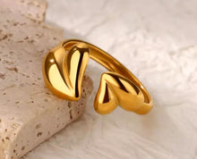 Load image into Gallery viewer, Gold Stainless Steel Double Heart Ring.
