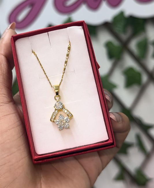 Gold cz flower necklace