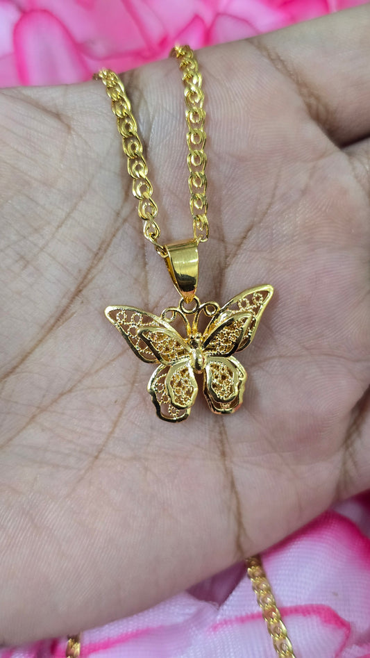 Gold Cz Butterfly Necklace