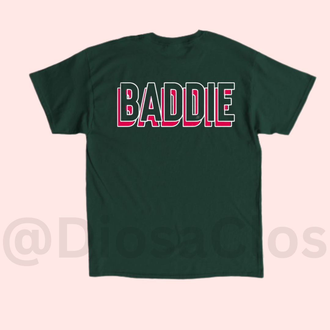 forest green pink baddie t shirt