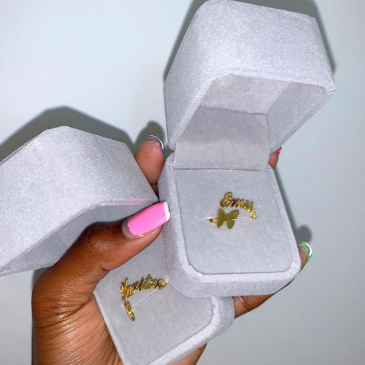 gold plated butterfly name ring