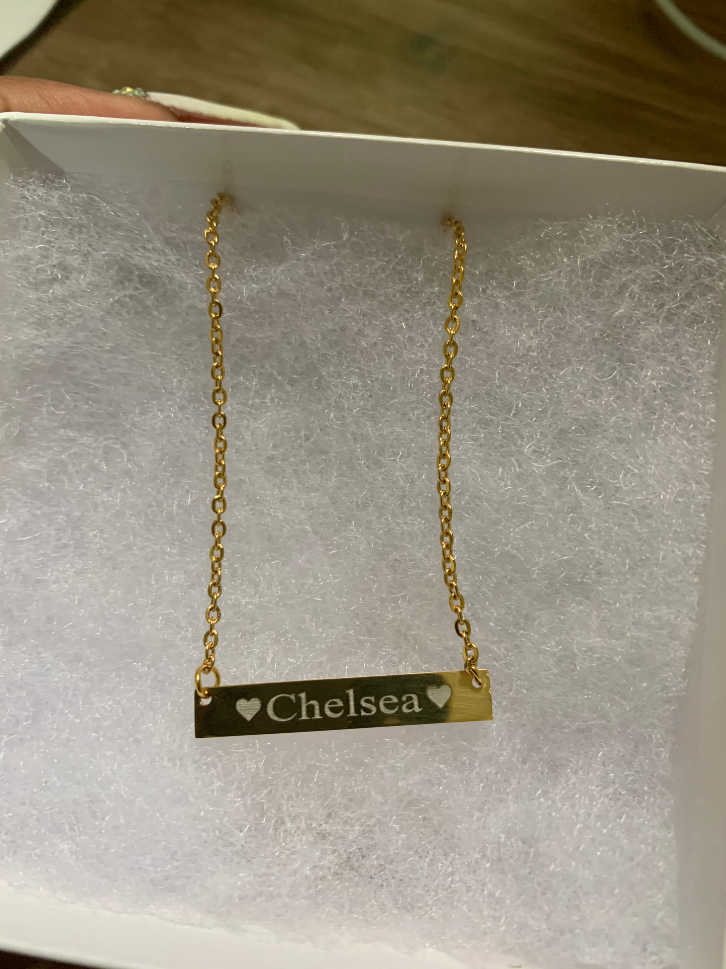 Gold plated stainless steel bar name necklace