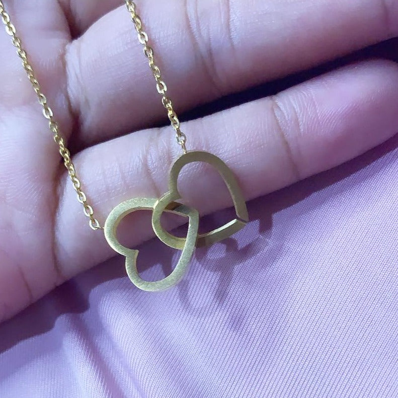 Gold plated stainless steel double heart necklace